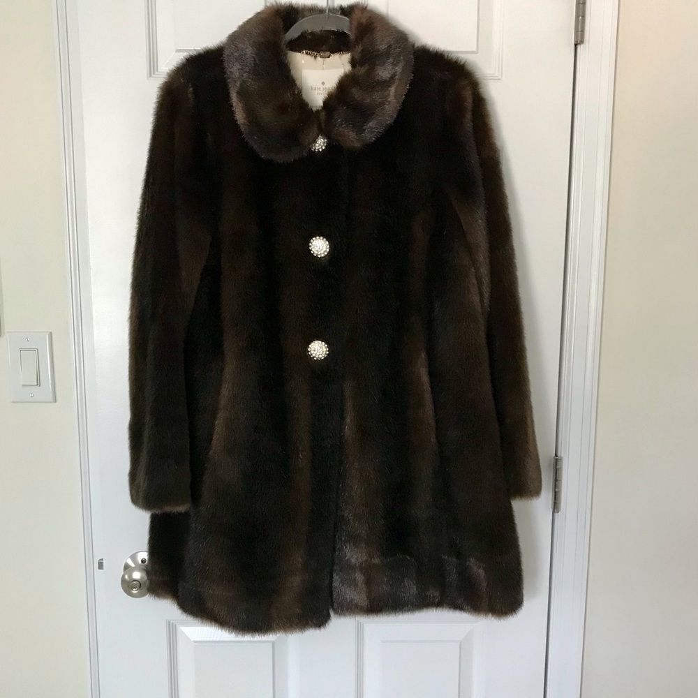 NWT Kate Spade Faux Fur Coat, Brown, L